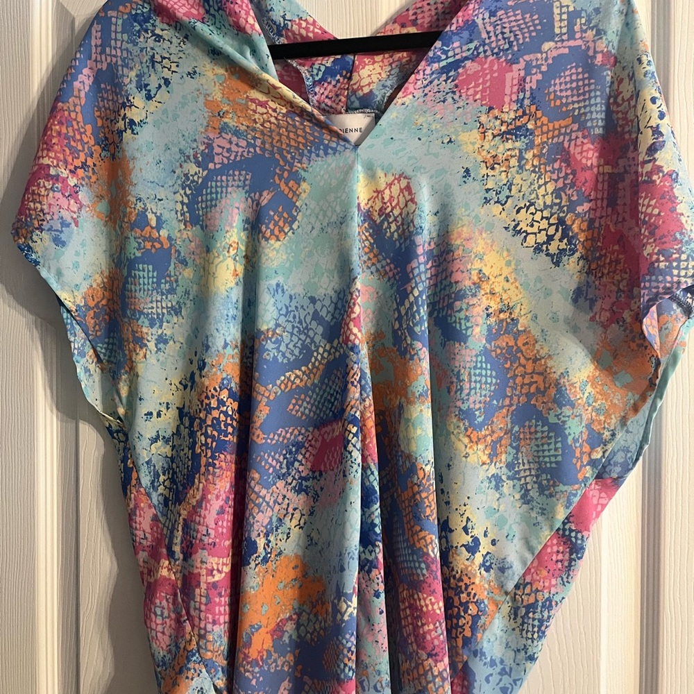 Adrienne Blue and Pink Top with Animal Print Design